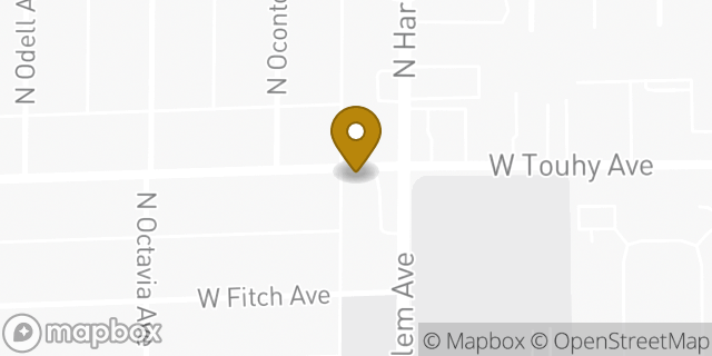 Map showing the location of Dunkin' in Chicago, IL 60631