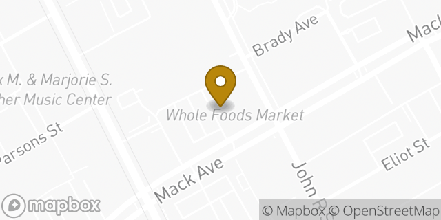 Map showing the location of Whole Foods Market in Detroit, MI 48201