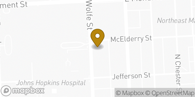 Map showing the location of Johns Hopkins University School of Nursing in Baltimore, MD 21205