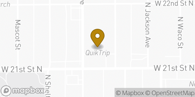 Map showing the location of QuikTrip Store #368 626 W 21st St N in Wichita, KS 67203