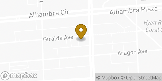 Map showing the location of Bank Of America in Coral Gables, FL 33134