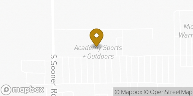 Map showing the location of Academy Sports + Outdoors in Midwest City, OK 73110
