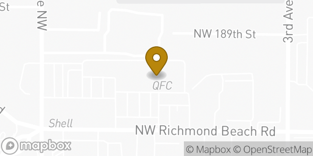 Map showing the location of ATM Qfc in Shoreline, WA 98177