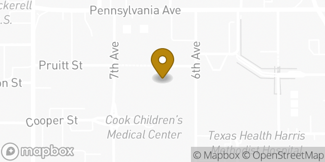 Map showing the location of Starbucks Coffee Company in Fort Worth, TX 76104