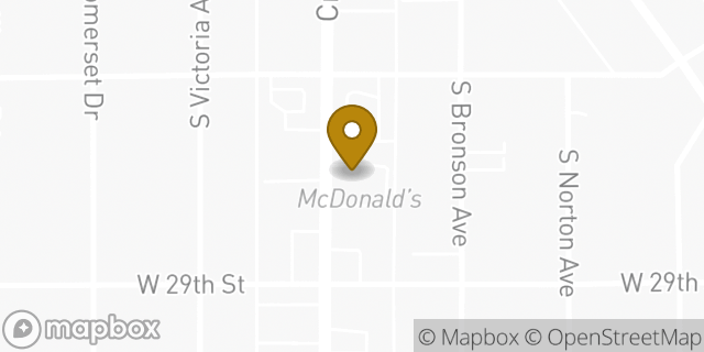 Map showing the location of McDonald's in Los Angeles, CA 90016