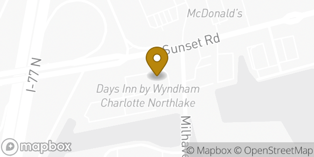 Map showing the location of Days Inn Charlotte Northlake in Charlotte, NC 28269