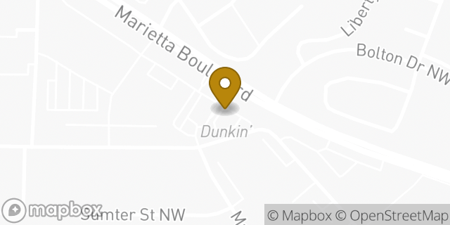 Map showing the location of Dunkin' in Atlanta, GA 30318