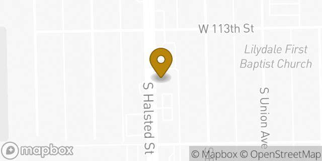 Map showing the location of Sheldon Heights Church of Christ in Chicago, IL 60628