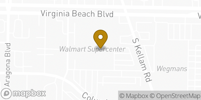 Map showing the location of Walmart Supercenter in Virginia Beach, VA 23462