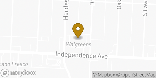 Map showing the location of Walgreens in Kansas City, MO 64123