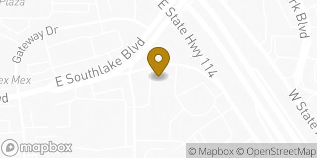 Map showing the location of Southlake-Grapevine KinderCare in Southlake, TX 76092
