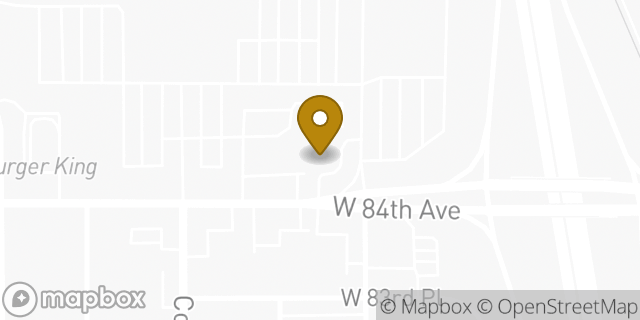 Map showing the location of 84th Avenue in Thornton, CO 80260