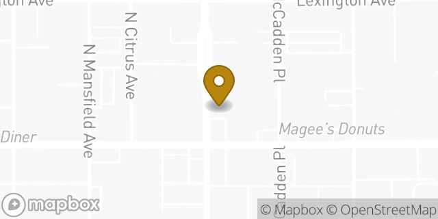 Map showing the location of Subway in Los Angeles, CA 90038