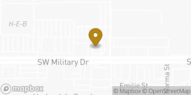 Map showing the location of SW Military & Boswell in San Antonio, TX 78221