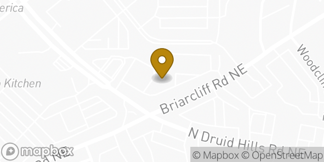 Map showing the location of Bank of America Financial Center in Brookhaven, GA 30329