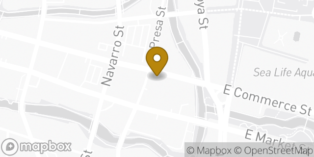 Map showing the location of E Commerce & Presa in San Antonio, TX 78205