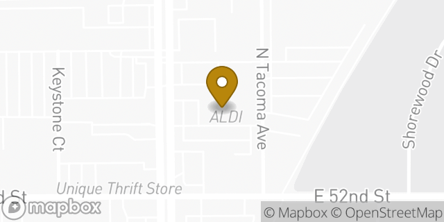 Map showing the location of Aldi in Indianapolis, IN 46220