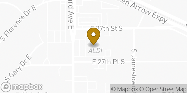 Map showing the location of Aldi in Tulsa, OK 74114