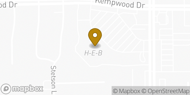 Map showing the location of Kempwood and Gessner H-E-B in Houston, TX 77043