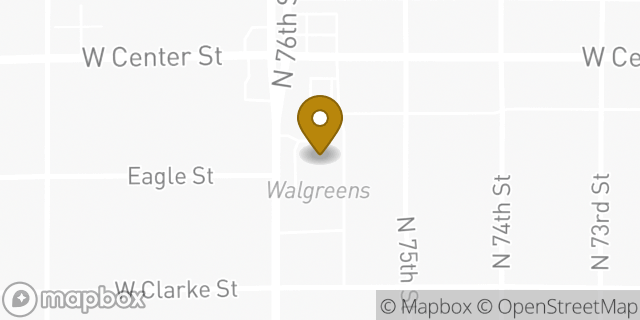 Map showing the location of ATM Walgreens in Wauwatosa, WI