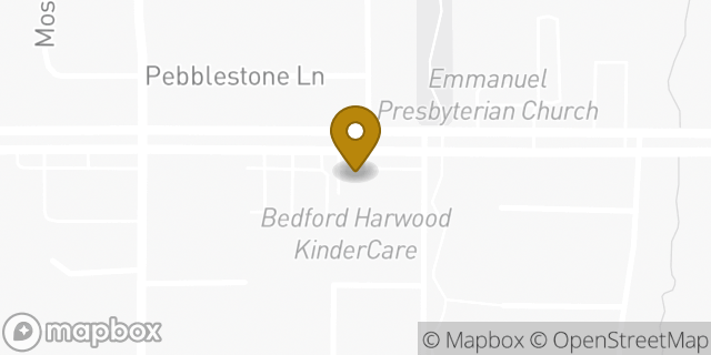 Map showing the location of Bedford Harwood KinderCare in Bedford, TX 76021
