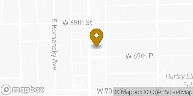 Map showing the location of Dunkin' in Chicago, IL 60629