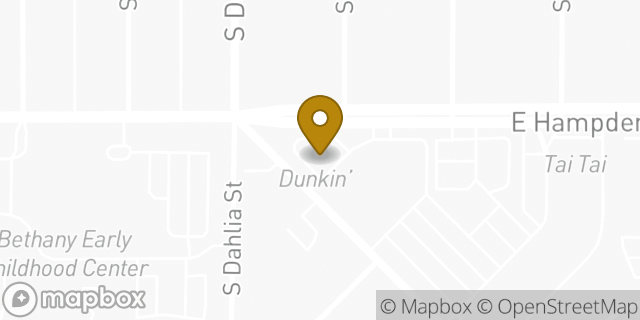Map showing the location of Dunkin' in Denver, CO 80222