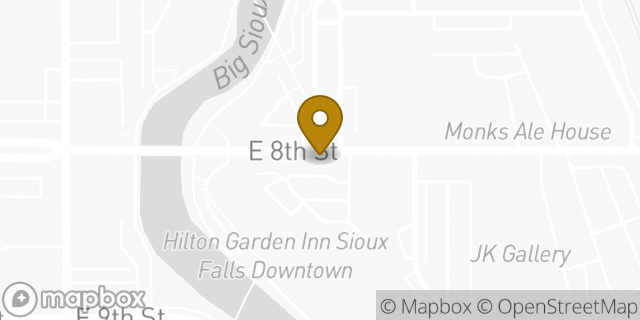 Map showing the location of Starbucks Inside Hilton Garden Inn Downtown in Sioux Falls, SD 57103