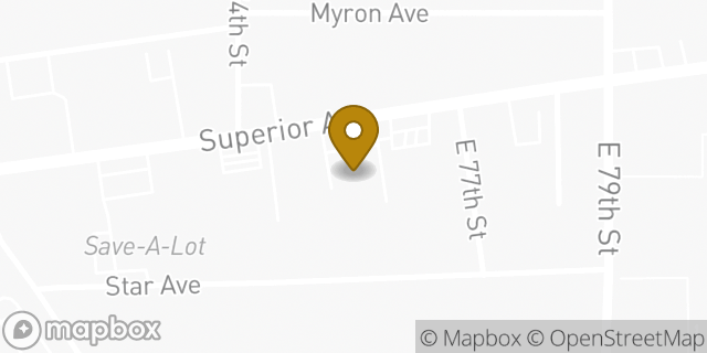 Map showing the location of AutoZone in Cleveland, OH 44103