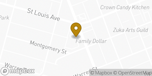 Map showing the location of Bank Of America in St Louis, MO 63106