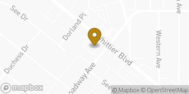 Map showing the location of Starbucks in Whittier, CA 90606