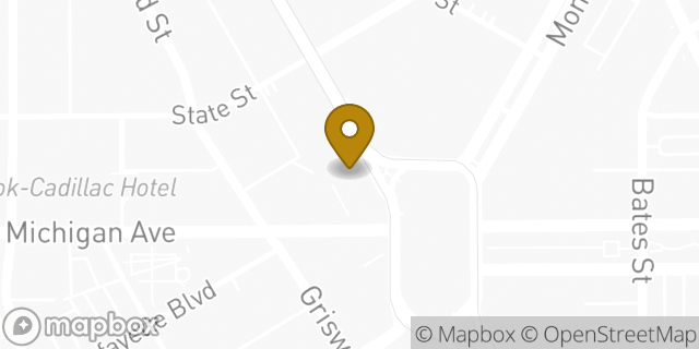 Map showing the location of WeWork in Detroit, MI 48226