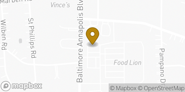 Map showing the location of Dunkin' in Glen Burnie, MD 21061