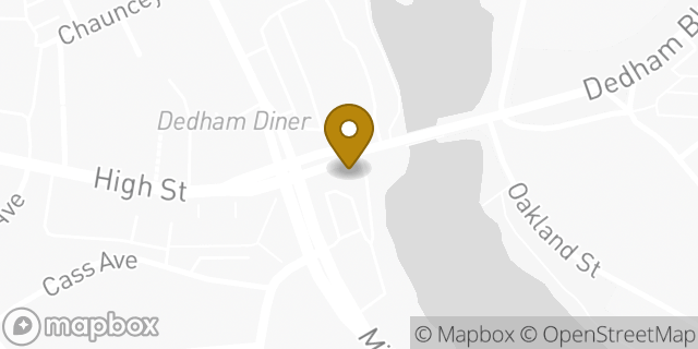 Map showing the location of Dunkin Donuts in Dedham, MA 02026