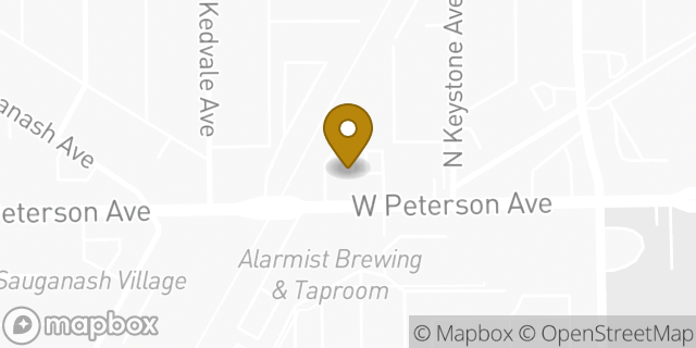 Map showing the location of Dunkin' in Chicago, IL 60646