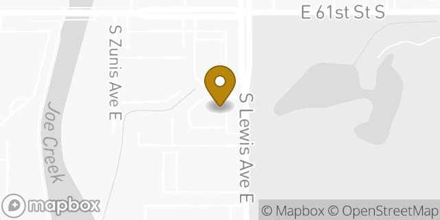 Map showing the location of Chase Bank in Tulsa, OK 74136