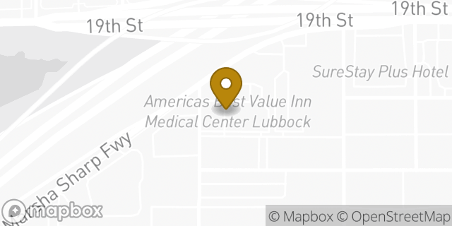 Map showing the location of Travelodge by Wyndham Lubbock in Lubbock, TX 79410