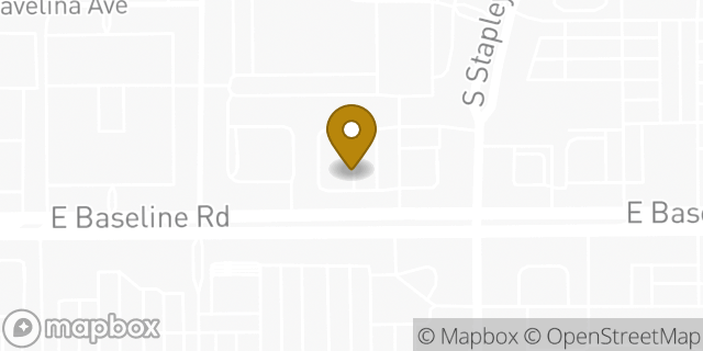 Map showing the location of E Baseline Rd and S Stapley Dr in Mesa, AZ 85204