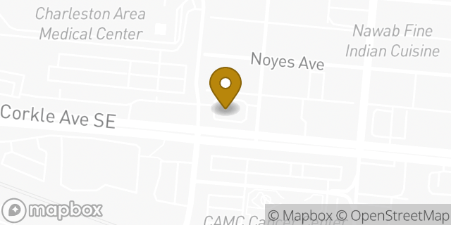 Map showing the location of Starbucks in Charleston, WV 25304