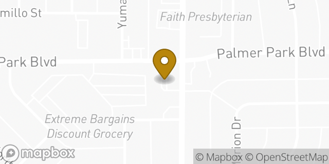 Map showing the location of Colorado Springs, CO (Circle) in Colorado Springs, CO 80909