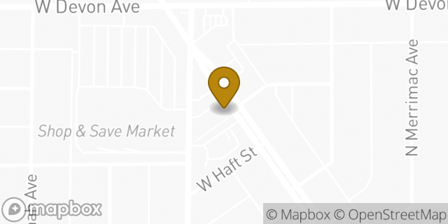 Map showing the location of Dunkin' in Chicago, IL 60646