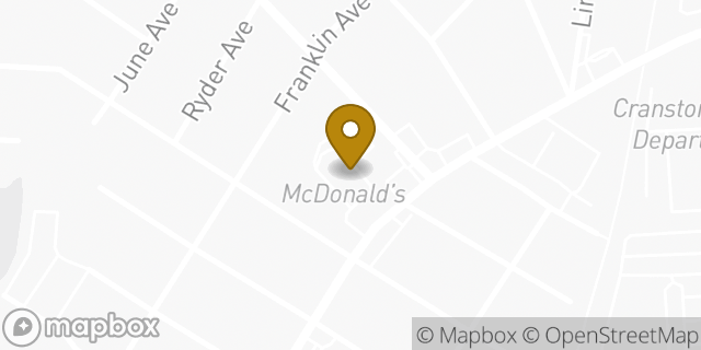 Map showing the location of McDonald's in Cranston, RI 02920