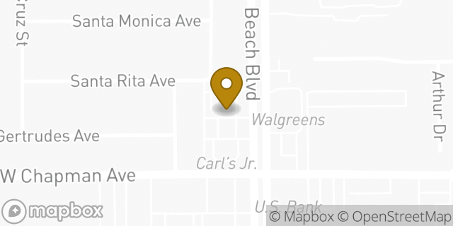 Map showing the location of Starbucks in Stanton, CA 90680