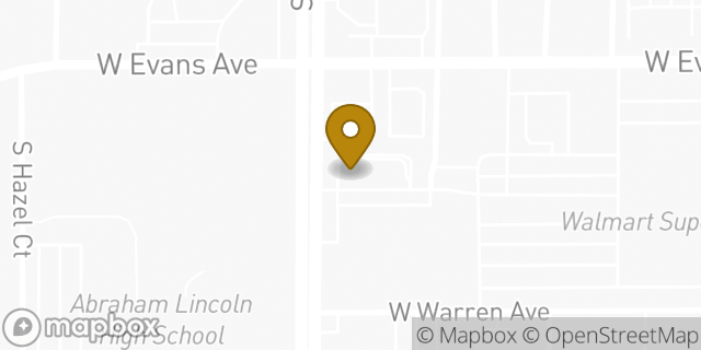 Map showing the location of Bank of America Financial Center & Drive-Thru ATM | Federal and Evans in Denver, CO 80219