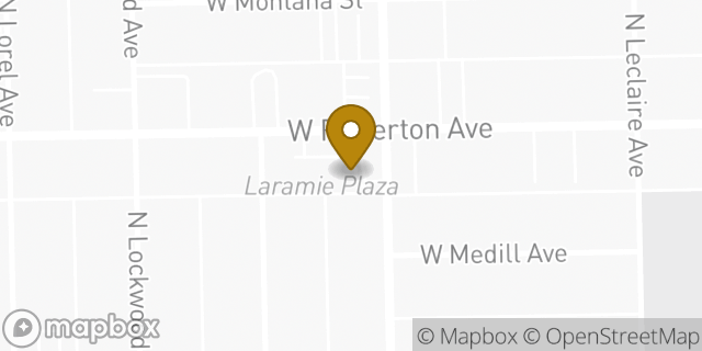 Map showing the location of Dunkin' in Chicago, IL 60639