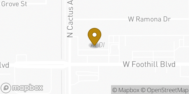 Map showing the location of Aldi in Rialto, CA 92376