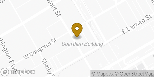 Map showing the location of Bank Of America in Detroit, MI 48226