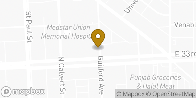 Map showing the location of MedStar Health Primary Care at MedStar Union Memorial Hospital Bauernschmidt Building in MD