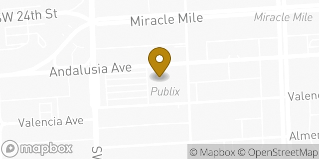 Map showing the location of Publix in Coral Gables, FL 33134