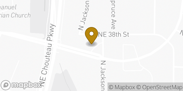 Map showing the location of Chouteau and Parvin KinderCare in Kansas City, MO 64117